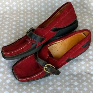 Women’s Red Suede Buckle Loafers
